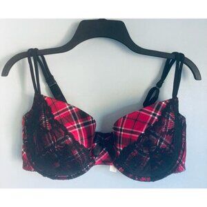 Cacique Demi Bra 40DDD Plaid and Lace
